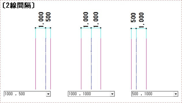 2線間隔の変更状況の確認 縦方向