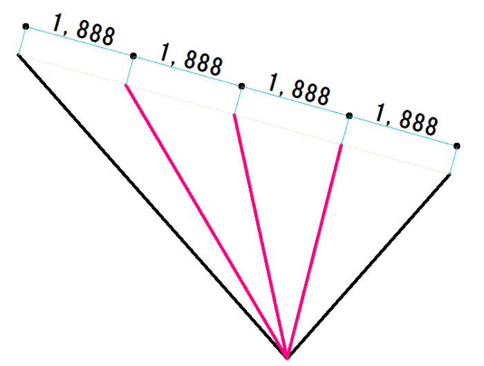 Jw_cadの等距離分割を斜線に対して施した図です。